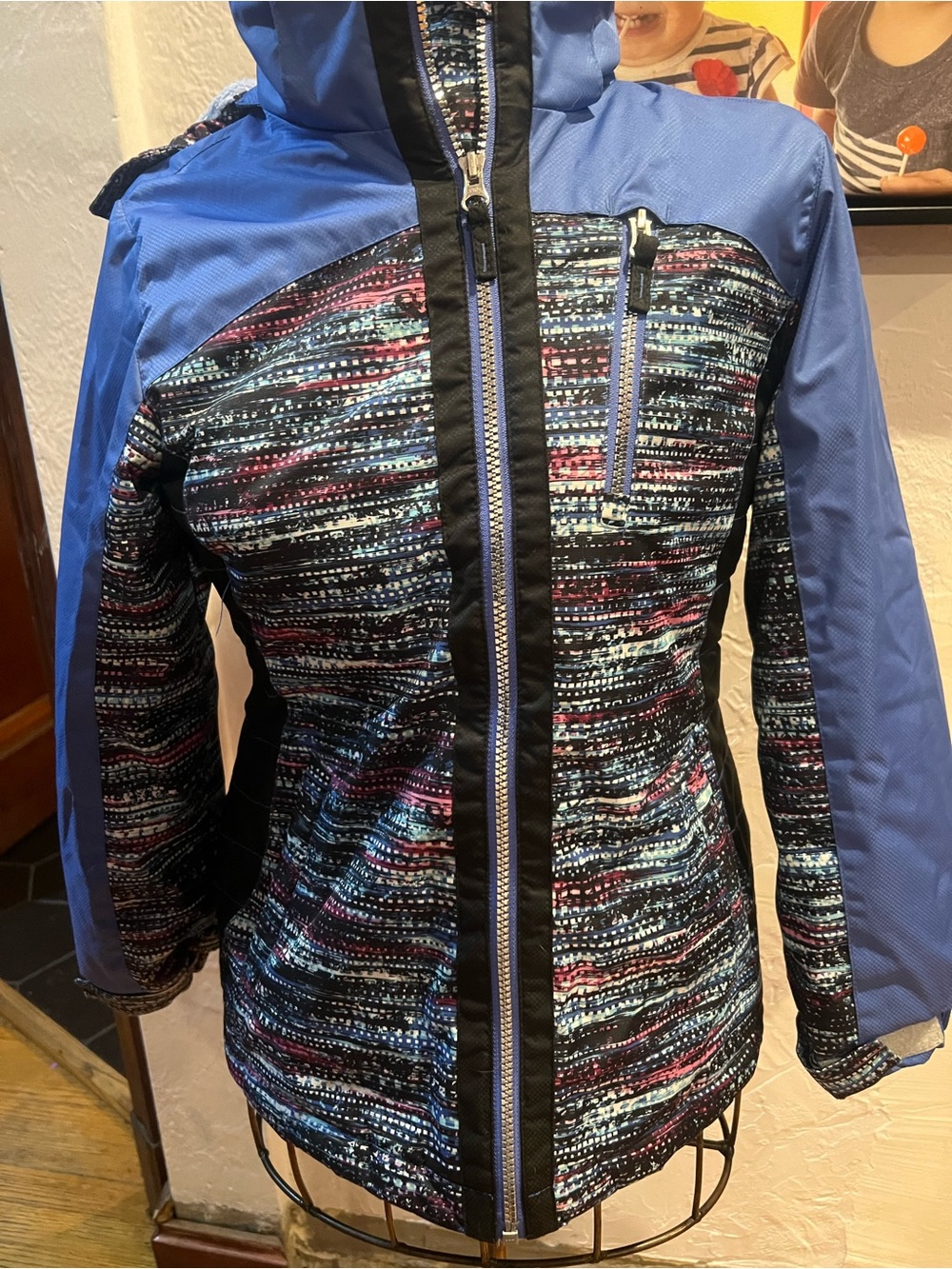 Free Country Blue Multi-Pattern Hooded Ski Jacket 10/12